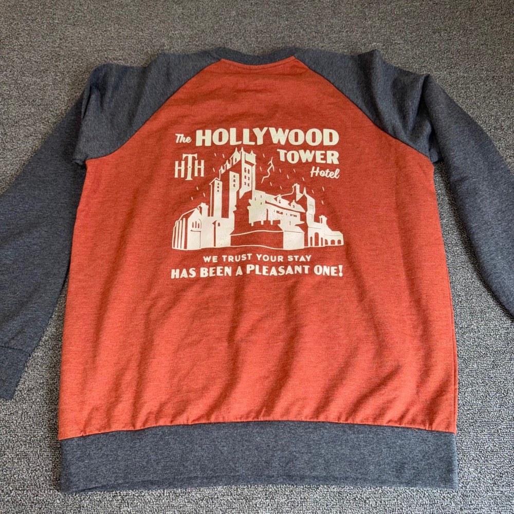 Disney Parks Hollywood Tower Hotel Tower of Terror Raglan Sweatshirt Large Grey